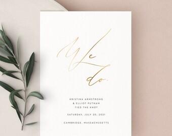 Gold Calligraphy Wedding Announcement, Wedding Announcement Card, Elopement Announcement, Elegant, Simple