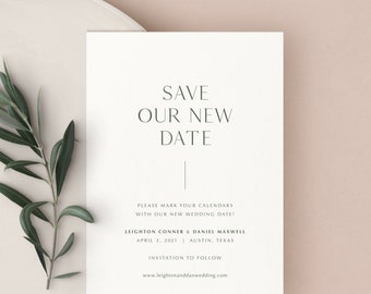 Change the Date Card, Wedding Postponement Card, Postponement Announcement, Printed Change of Date Card, Save the New Date