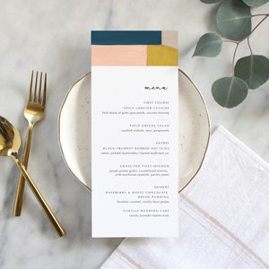 Printed Wedding Menu, Modern Wedding Menu, Fun Painted Wedding Menu, Rehearsal Dinner Menu image 1