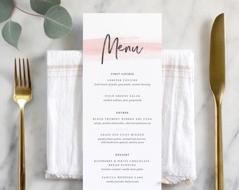 Modern Wedding Menu, Printed Menu, Watercolor Wedding Menu,  Elegant Wedding Menu