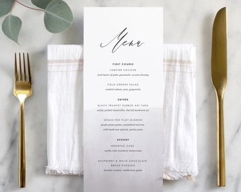 Printed Wedding Menu, Elegant Wedding Menu, Classic Wedding Menu, Romantic Watercolor Wedding Menu