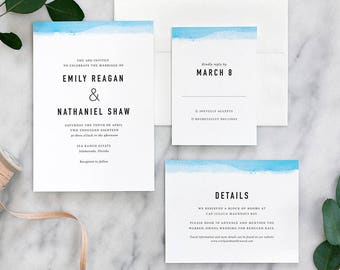 Simple Modern Wedding Invitations with Watercolor Edge Detail - Deposit Payment
