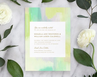 Modern Wedding Invitation with Green Painted Background, Painted Wedding Invitation, Elegant Wedding Invitation - Deposit Payment