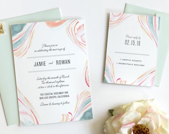 Marble Wedding Invitation, Watercolor Wedding Invitation, Pastel Wedding Invitation, Modern Wedding Invitation - Deposit Listing