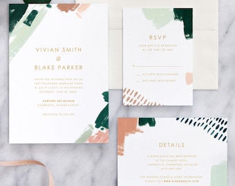 Modern Wedding Invitation with Abstract Painted Details, Abstract Wedding Invitation, Painted Wedding Invitation - Deposit Payment