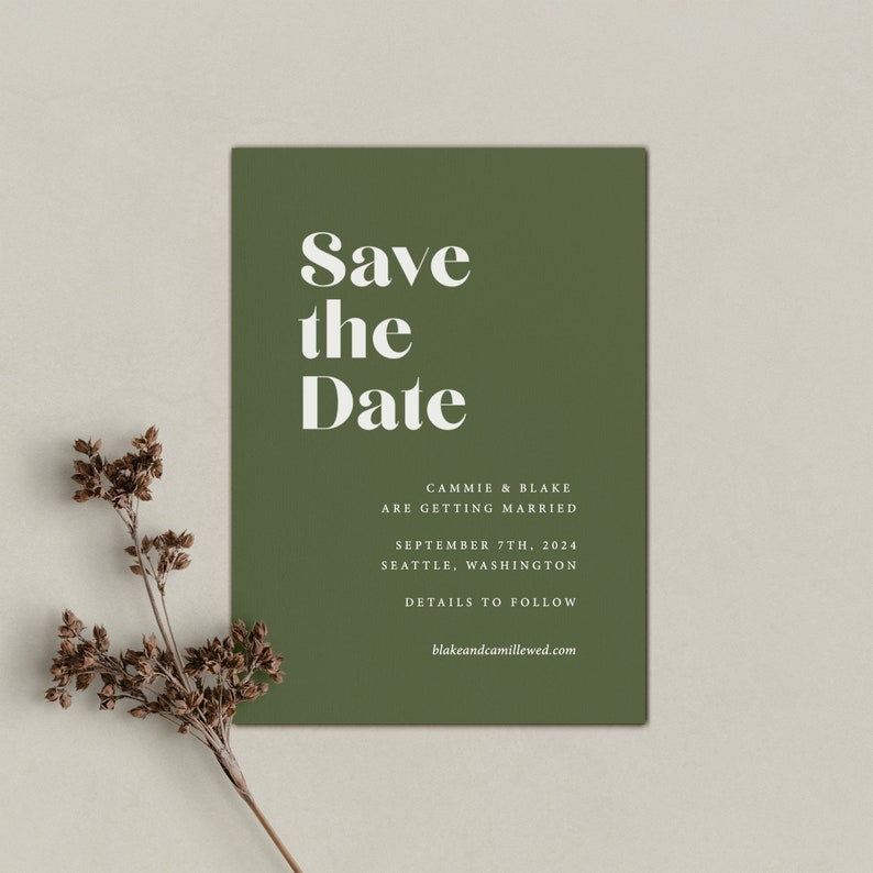 Wedding Save the Date Cards with Envelopes, Printed, Modern image 1