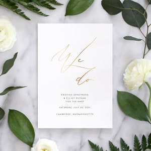 Gold Calligraphy Wedding Announcement, Wedding Announcement Card, Elopement Announcement, Elegant, Simple image 2