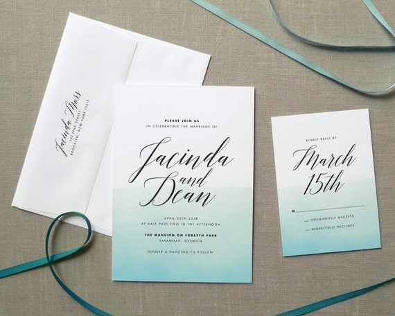 Watercolor Wedding Invitation Beach Wedding Invitation Etsy