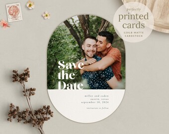 Printed Save the Date, Oval Diecut, Photo Save the Date Cards, Wedding Save the Date Cards with Envelopes