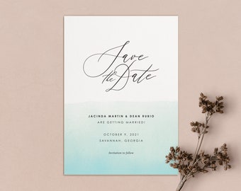 Ombre Watercolor Save the Date Card, Printed Save the Date, Watercolor Save the Date, Calligraphy Save the Date, Modern Save the Date