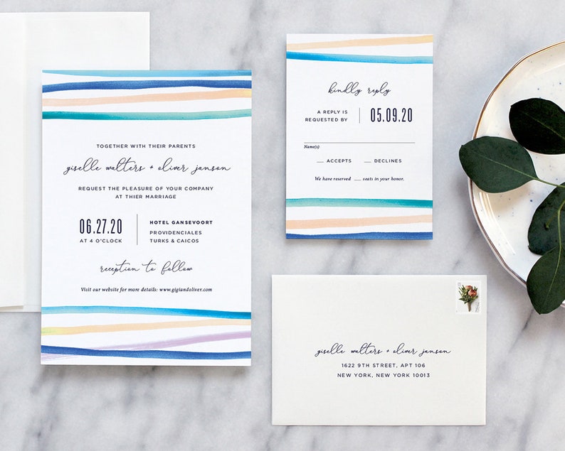 Modern Wedding Invitation Beach Wedding Invitation Simple Etsy
