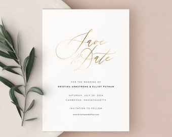 Wedding Save the Date Card, Printed Save the Date card, Gold Save the Date