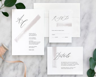 Romantic Wedding Invitation, Simple Wedding Invitation, Elegant wedding invitation with watercolor detail - Deposit Listing