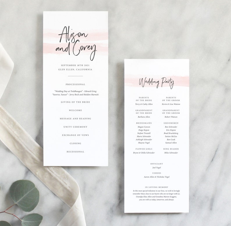 Simple Wedding Program Classic Wedding Program Printed Wedding Ceremony Program Elegant Wedding Program