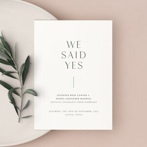 Minimalist Wedding Announcement, Elopement Announcement, Simple Wedding Announcement Card, Modern Elopement Card, Wedding Announcement image 1