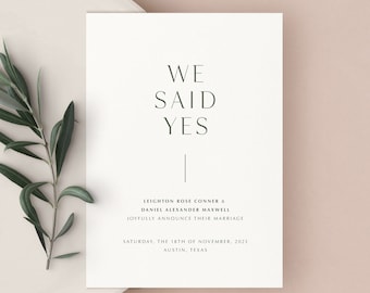 Minimalist Wedding Announcement, Elopement Announcement, Simple Wedding Announcement Card, Modern Elopement Card, Wedding Announcement