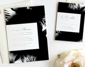 Black & White Wedding Invitation, Modern Wedding Invitation, Dark Dramatic Bold Wedding Invitation with Botanical Details - Deposit Payment