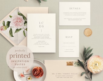 Classic Wedding Invitation with Blush Envelopes, Envelope Liner, Custom Printed