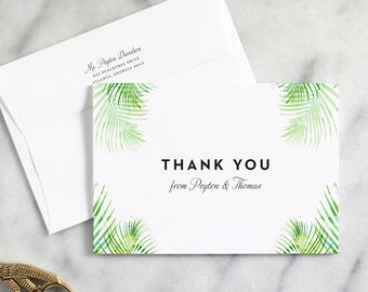Wedding Thank You Note with Palm Leaves design, Custom Thank You Note, Tropical Thank You Note, Printed Thank You Card, Destination Wedding