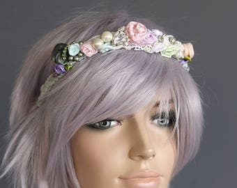 Pastel Flower Crown, Flower Headband, Festival Crown, Flower girl Tiara