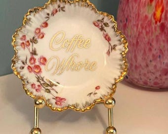 Funny "Coffee Wh*re" Spoon Rest: Upcycled China Sweary Decor