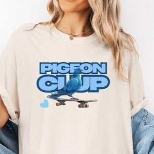 Camiseta gráfica divertida con modo paloma activado para mujer, linda camiseta de pájaro de dibujos animados, camiseta informal extragrande con humor, camiseta de meme animal