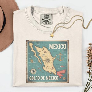 T-shirt couleurs confort carte du Mexique, t-shirt vintage golfe du Mexique, cadeau pour amateur de voyage, sweat-shirt délavé, vêtements uniques pour le Mexique, sweat à capuche île