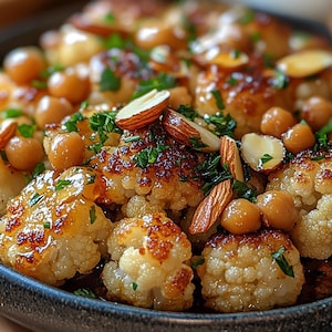 Honey Curry Roasted Cauliflower Recipe | Grilled Halloumi & Crispy Chickpeas | Vegetarian Recipe PDF Download