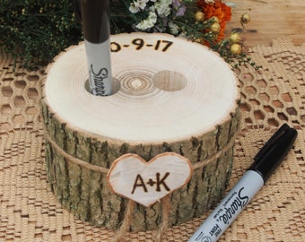 Wood Pen Holder Guest Book Wedding Table, Wedding Pen Holder, Rustic Country Wedding