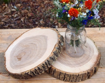 Thick Natural Wood Slice Brown Bark Cake Stand, Wedding Centerpiece Wood Slabs, 3 to 16 Inch Wood Rounds