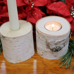 Birch Candle Holder Christmas Yule Log Wood Holders, Christmas Table, Centerpiece