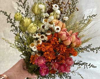 Summer Blooms Dried Flower Wedding Bouquet with Boutonniere