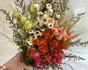 Summer Blooms Dry Flower Bouquet and Boutonniere Dried Flower Wedding Bouquet with Pink