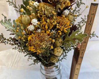 Neutral Dried Flower Bouquet, Burlap Lace Ribbon, Country Wedding Decor