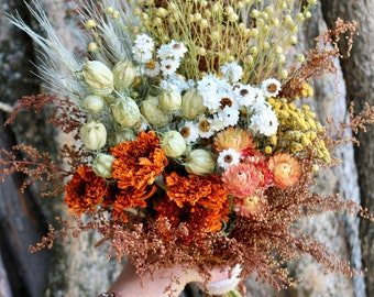 Fall Harvest Dried Flower Bouquet & Boutonniere: Country Wedding Decor