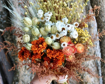 Harvest Dry Flower Wedding Bouquet and Boutonniere, Dried Flower Bouquet