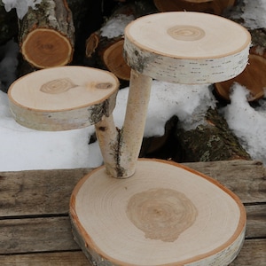 3 Tier Cake Stand, Rustic Natural Birch Wood Stand, Dessert Display, Wedding, Birthday, Holiday, Adjustable and Reusable