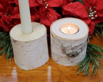 Birch Candle Holder Christmas Yule Log Wood Holders, Christmas Table, Centerpiece