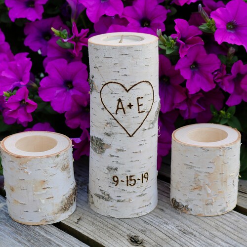 Wood Candle Holder White Birch Candles Wedding Centerpiece Etsy