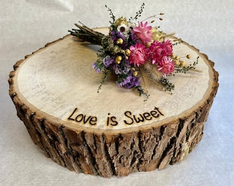 Wood Cake Stand Large Thick Wood Slice, Love is Sweet Rustic Cake Stand, Wood Slices, Wood Round