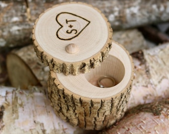 Caja de anillo de boda, caja de anillo de madera personalizada, boda rústica, portador de anillo, abedul blanco, regalo de compromiso, alternativa de almohada de anillo