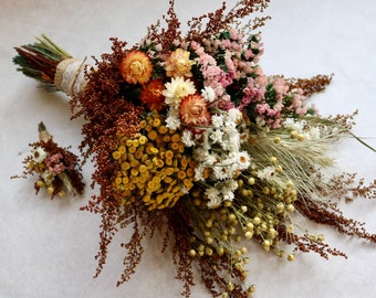 Harvest Dry Flower Bouquet, Boutonniere, Wedding Bouquet, Dried Flower Bouquet, Tansy