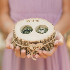 Ring Bearer Box Personalized Wood Ring Holder, Ring Box, Ring Bearer Pillow, Wood Slice, Ring Pillow Alternative image 1