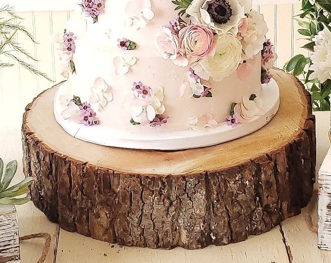 Featured listing image: Wood Cake Stand Large Thick Wood Slice, Rustic Cake Stand, Wood Slices, Wood Round