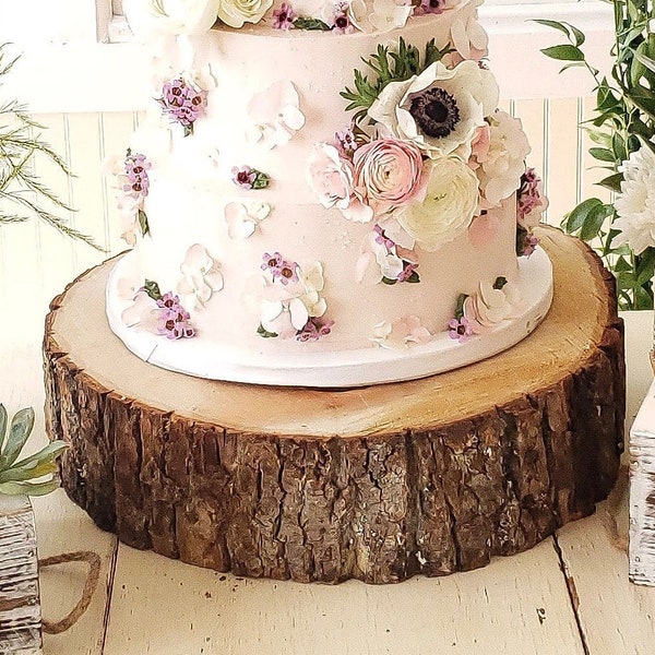 Wood Cake Stand Large Thick Wood Slice, Rustic Cake Stand, Wood Slices, Wood Round