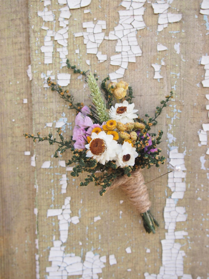 Garden Flower Dried Flower Boutonniere, Corsage, Groom and Groomsmen Pin, Country Weddings image 2