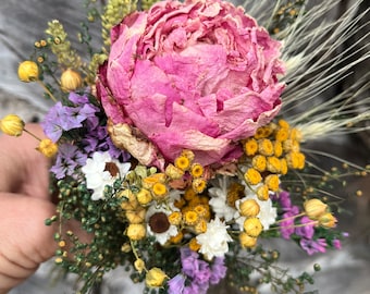 Small Valentine Dried Flower Bouquet, Peony and Mini Wild Flower Bouquet