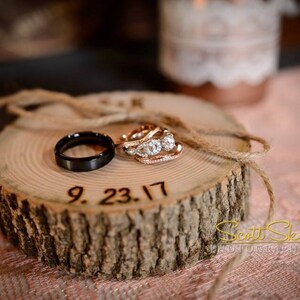 Ring Pillow Personalized Rustic Wood Slice Ring Bearer Pillow, Country Wedding image 4