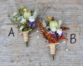 Dry Flower Boutonnieres for Groom and Groomsmen, Wedding Bouquet, Dried Flowers