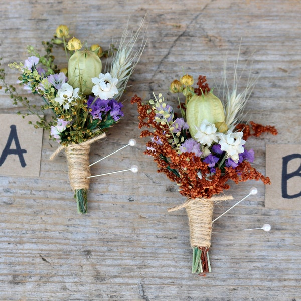 Dry Flower Boutonnieres for Groom and Groomsmen, Wedding Bouquet, Dried Flowers